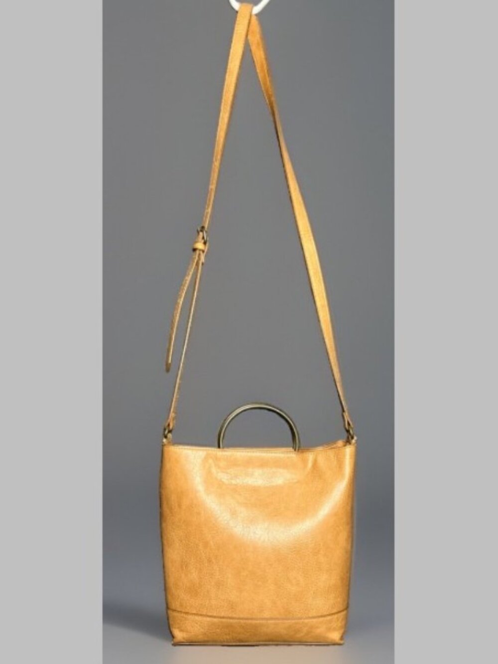 Universal Thread Brown/Tan Faux Leather Satchel Crossbody Bag Metal Handle Purse